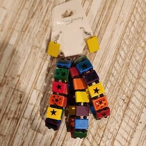 Colorful Star Braclets And Block Earrings Set